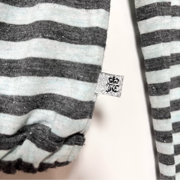 Juicy Couture Y2K Sparkly Striped Long Sleeve Tee Size XS Drawstring Aqua Gray - Picture 10 of 10